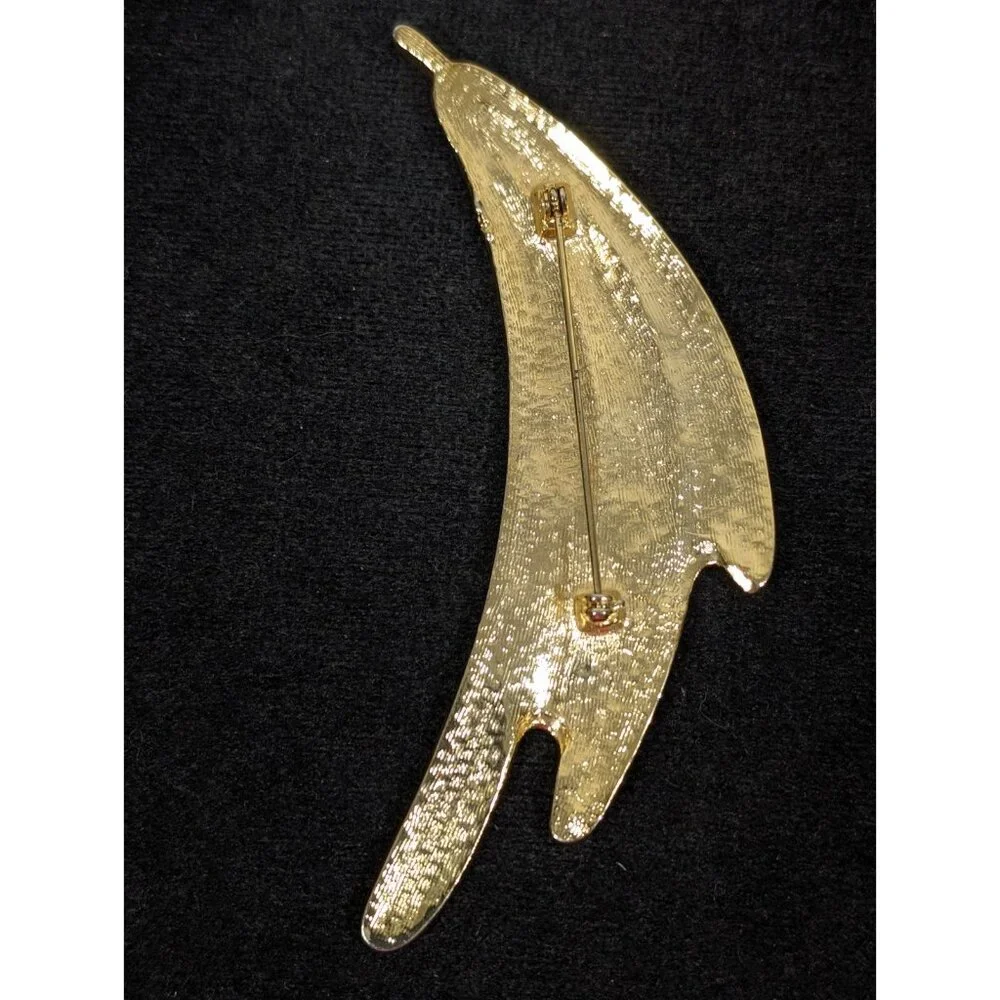 Vintage Large Gold Tone Textured‎ Abstract Swoosh Brooch Modernist